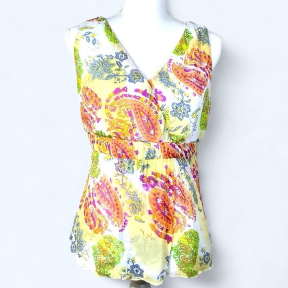 AMI Top Sleeveless Blouse Faux Wrap front Empire Waist Semitransparent Lined LG - Picture 16 of 16